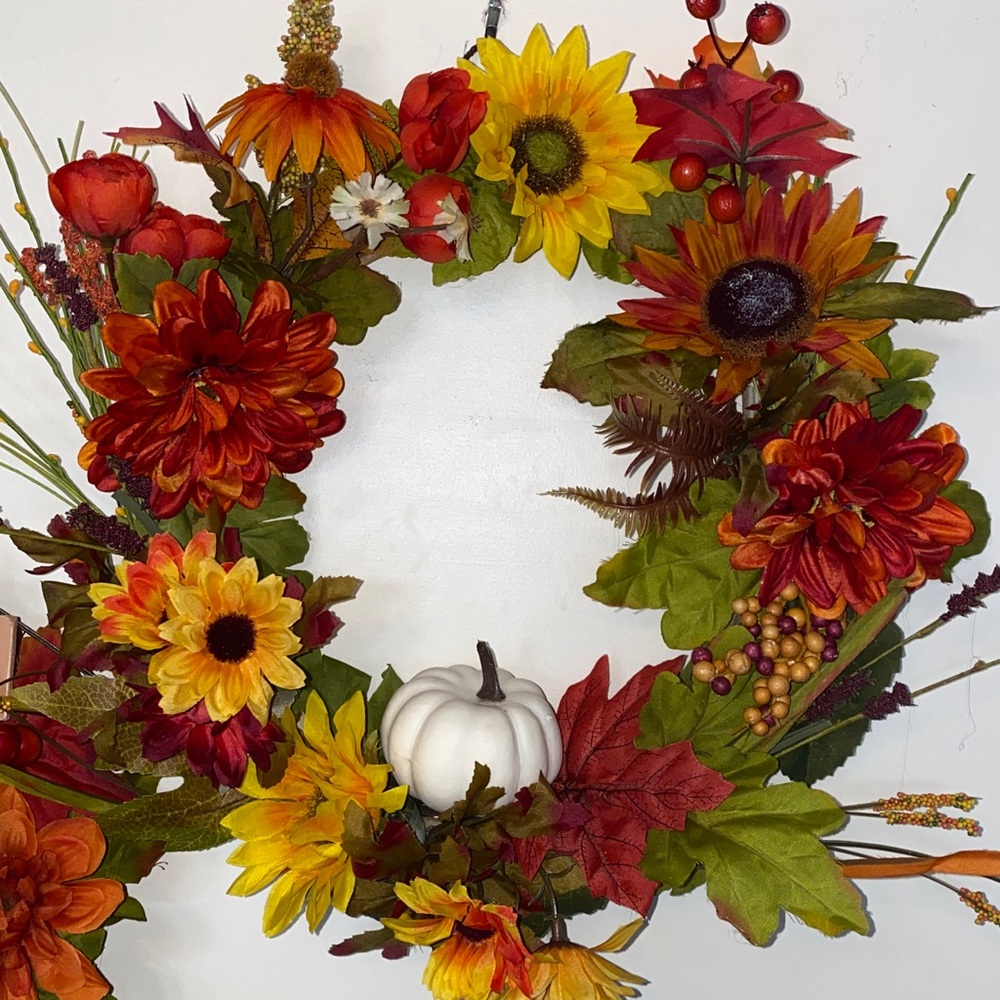 Fall Thanksgiving Faux Silk Flower Arrangement Wreath